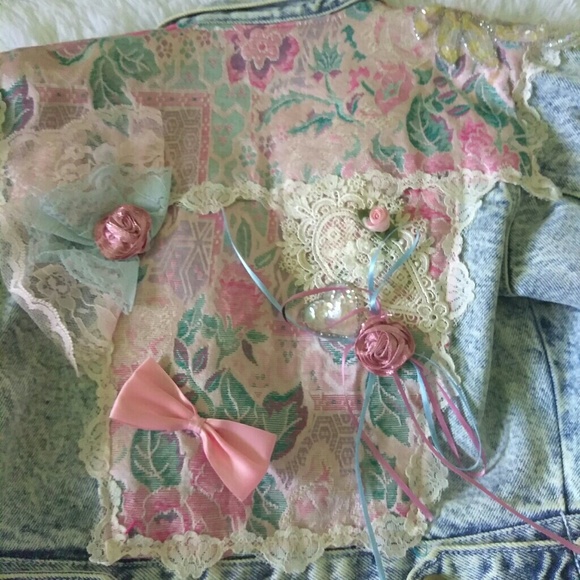 VTG OOAK 80s Acid Wash Denim Stone Embellished - Picture 4 of 8